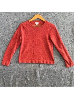 J.Crew Teddie Sweater Womens L Rust Orange Merino Wool Blend Crewneck Knit Top